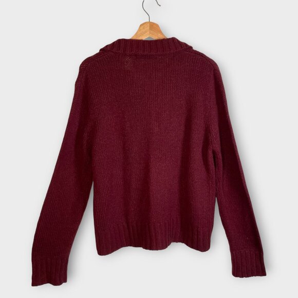 Vtg R&R Sweater LARGE Maroon Lace Up Front Wool Blend Cabincore - Picture 2 of 7